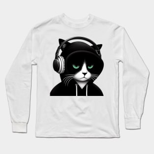 Emo Kitty Listening to Music Long Sleeve T-Shirt